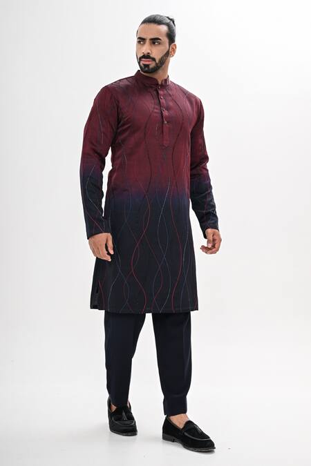 Buy Kalpana Naik Maroon Linen, Satin Embroidery Ombre Hand Kurta Set Online at Aza Fashions Buy_Kalpana Naik_Maroon Linen, Satin Embroidery Ombre Hand Kurta Set _Online_at_Aza_Fashions