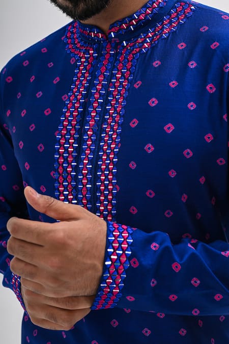 Kalpana Naik_Blue Crepe Embroidery Bandhani Hand Kurta Set _Online_at_Aza_Fashions