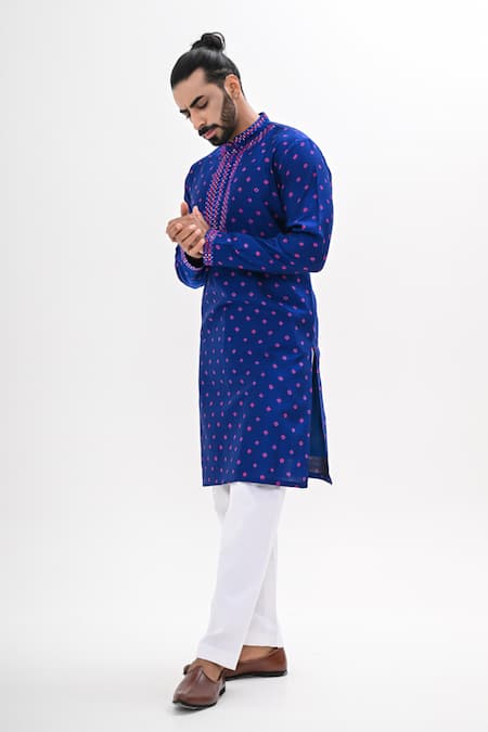 Buy_Kalpana Naik_Blue Crepe Embroidery Bandhani Hand Kurta Set _Online_at_Aza_Fashions