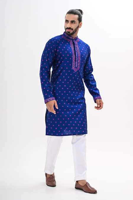 Shop_Kalpana Naik_Blue Crepe Embroidery Bandhani Hand Kurta Set _Online_at_Aza_Fashions