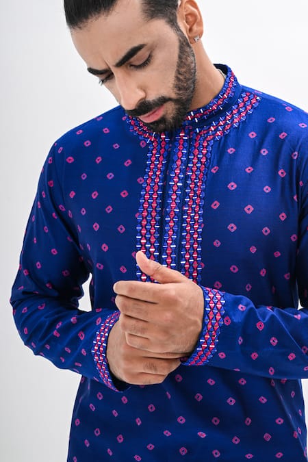 Buy_Kalpana Naik_Blue Crepe Embroidery Bandhani Hand Kurta Set 