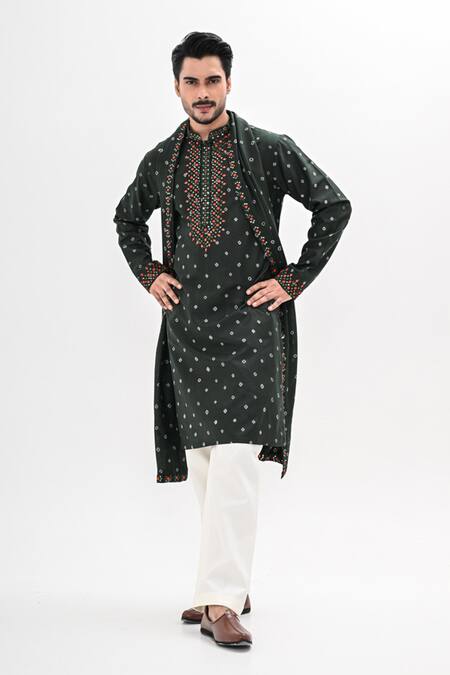 Kalpana Naik Olive Bandhani Print Embroidered Kurta Set 