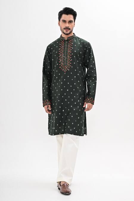 Buy Kalpana Naik Olive Green Crepe Embroidery Bandhani Print Kurta Set Online at Aza Fashions Buy_Kalpana Naik_Olive Green Crepe Embroidery Bandhani Print Kurta Set _Online_at_Aza_Fashions