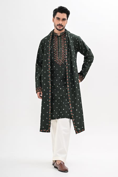 Kalpana Naik Olive Bandhani Print Embroidered Kurta Set 