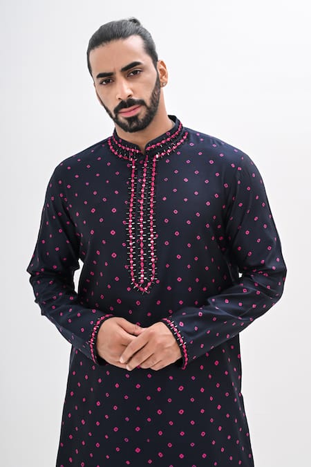 Kalpana Naik_Black Crepe Embroidery Bandhani Pattern Kurta And Pant Set _at_Aza_Fashions