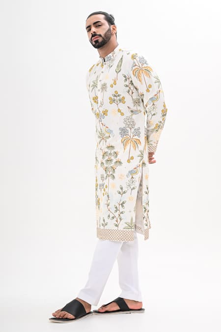 Buy_Kalpana Naik_White Cotton, Silk Embroidery Gul Bagh Kurta Set _Online_at_Aza_Fashions