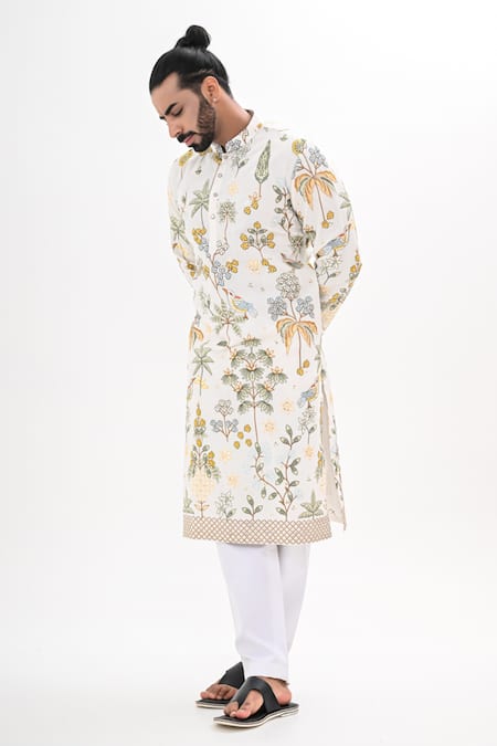 Shop_Kalpana Naik_White Cotton, Silk Embroidery Gul Bagh Kurta Set _Online_at_Aza_Fashions