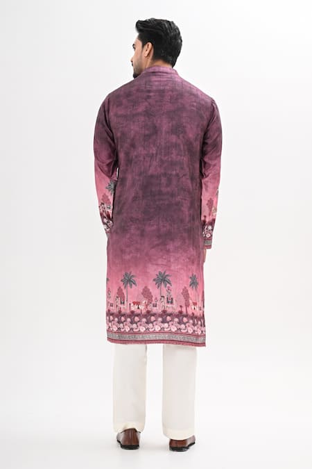 Shop Kalpana Naik Pink Cotton, Silk Embroidery Ombre Hand Kurta Set at Aza Fashions Shop_Kalpana Naik_Pink Cotton, Silk Embroidery Ombre Hand Kurta Set _at_Aza_Fashions