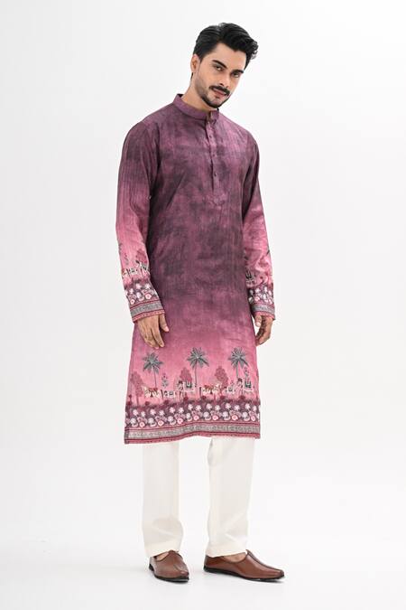 Kalpana Naik Pink Cotton, Silk Embroidery Ombre Hand Kurta Set at Aza Fashions Kalpana Naik_Pink Cotton, Silk Embroidery Ombre Hand Kurta Set _at_Aza_Fashions