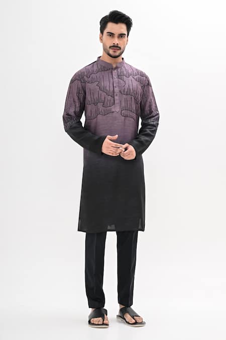 Kalpana Naik_Purple Bemberg, Silk Embroidery Midnight Echo Ombre Kurta And Pant Set _Online_at_Aza_Fashions