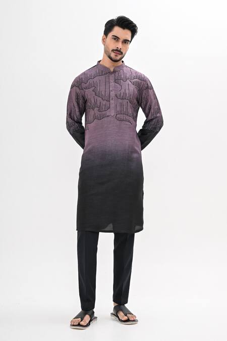 Buy_Kalpana Naik_Purple Bemberg, Silk Embroidery Midnight Echo Ombre Kurta And Pant Set _Online_at_Aza_Fashions