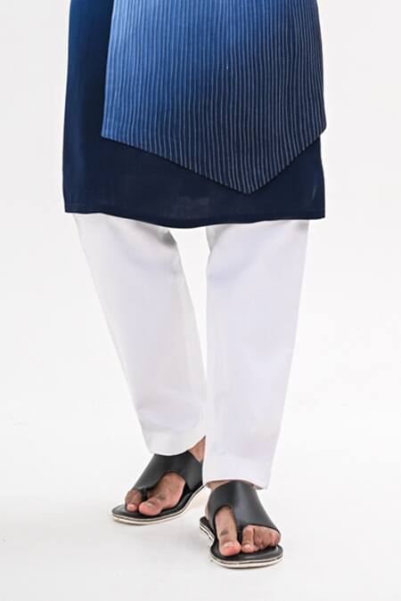 Buy_Kalpana Naik_Off White Linen, Satin Embroidery Ombre Overlapping Pintucked Kurta Set _Online_at_Aza_Fashions