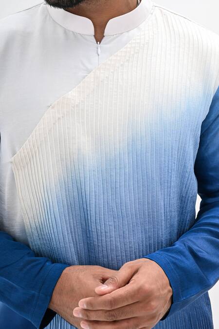 Shop_Kalpana Naik_Off White Linen, Satin Embroidery Ombre Overlapping Pintucked Kurta Set _Online_at_Aza_Fashions