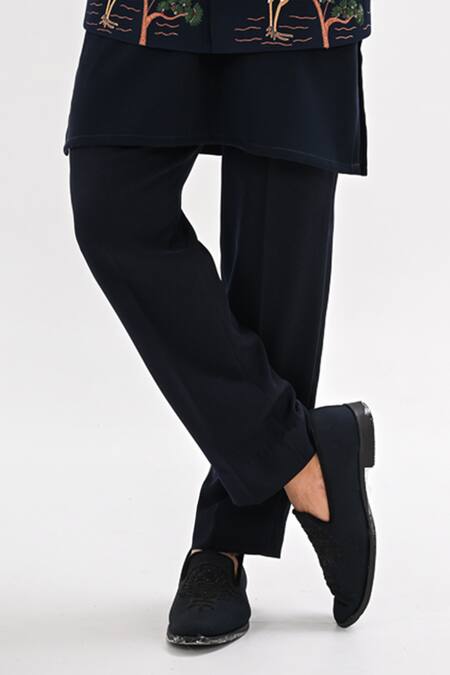 Kalpana Naik_Navy Crepe Embroidery Indigo Grove Nehru Jacket And Kurta Set _Online_at_Aza_Fashions