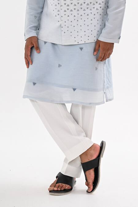 Kalpana Naik_Sky Blue Bemberg, Silk Embroidery Neel Trikon Nehru Jacket And Kurta Set _Online_at_Aza_Fashions