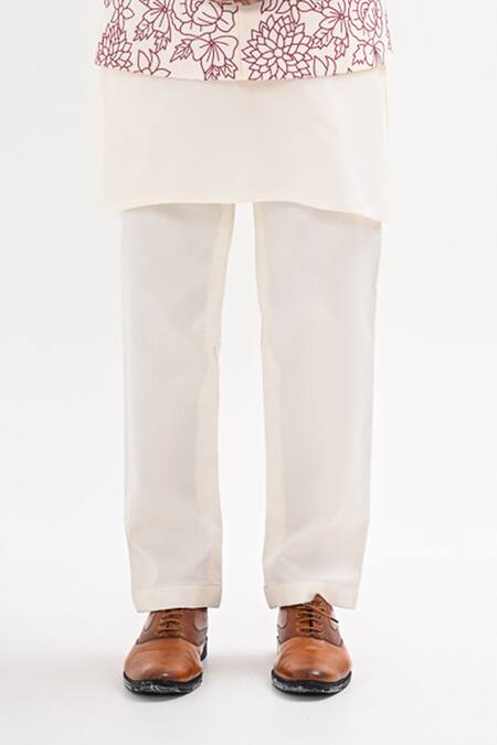 Shop_Kalpana Naik_Ivory Bemberg, Silk Embroidery Phoolon Ki Lakeer Nehru Jacket And Kurta Set _Online_at_Aza_Fashions