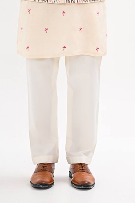 Kalpana Naik_Cream Linen Embroidery Raas Leela Nehru Jacket And Kurta Set _Online_at_Aza_Fashions