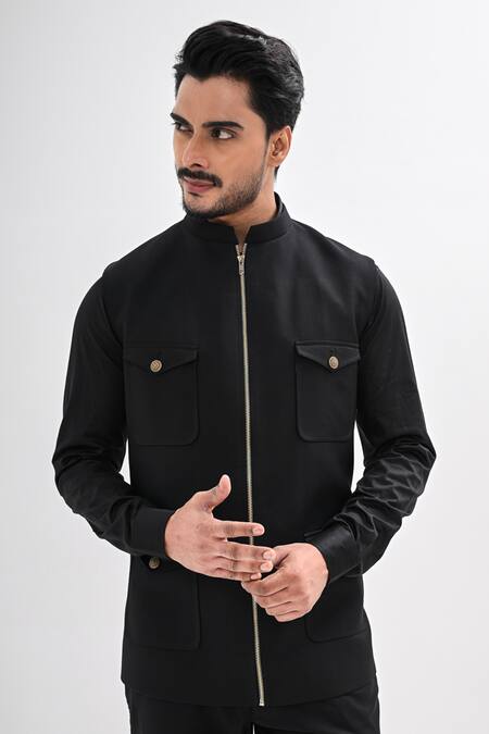 Kalpana Naik_Black Rayon Handcrafted Sleeveless Jacket _at_Aza_Fashions