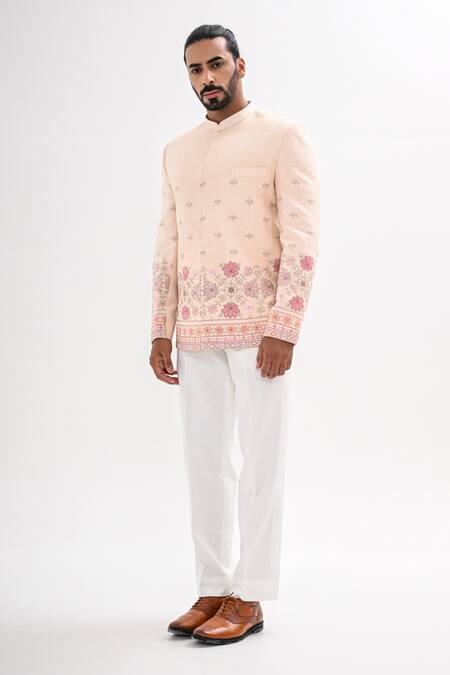 Buy Kalpana Naik Pink Bemberg, Silk Embroidery Gulabi Phulkari Hand Bandhgala Set Online at Aza Fashions Buy_Kalpana Naik_Pink Bemberg, Silk Embroidery Gulabi Phulkari Hand Bandhgala Set _Online_at_Aza_Fashions