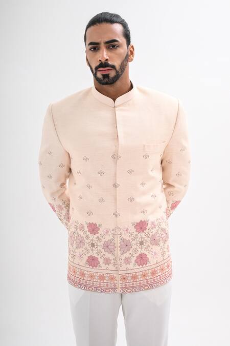 Kalpana Naik Pink Bemberg, Silk Embroidery Gulabi Phulkari Hand Bandhgala Set at Aza Fashions Kalpana Naik_Pink Bemberg, Silk Embroidery Gulabi Phulkari Hand Bandhgala Set _at_Aza_Fashions