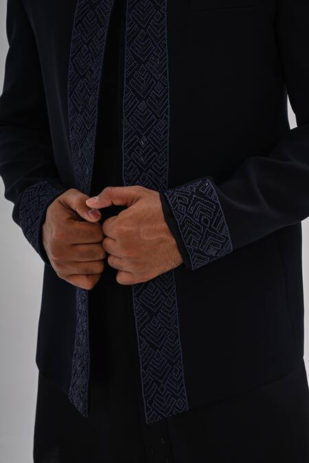 Kalpana Naik_Navy Crepe Embroidery Hand Open Bandhgala And Kurta Set _at_Aza_Fashions