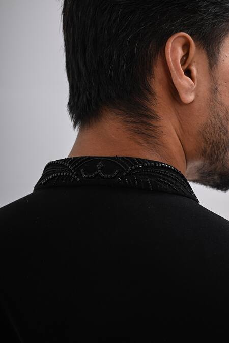 Kalpana Naik_Black Crepe Embroidery Cosmic Waves Hand Achkan Set _Online_at_Aza_Fashions