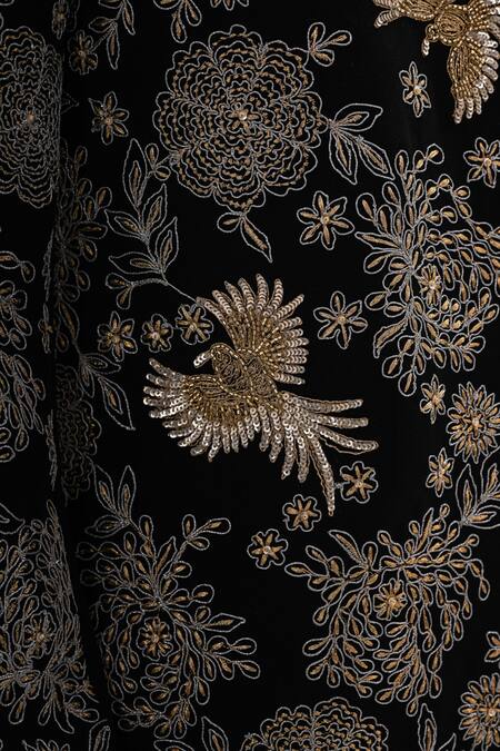 Kalpana Naik_Black Crepe Embroidery Banghira Achkan Set _at_Aza_Fashions