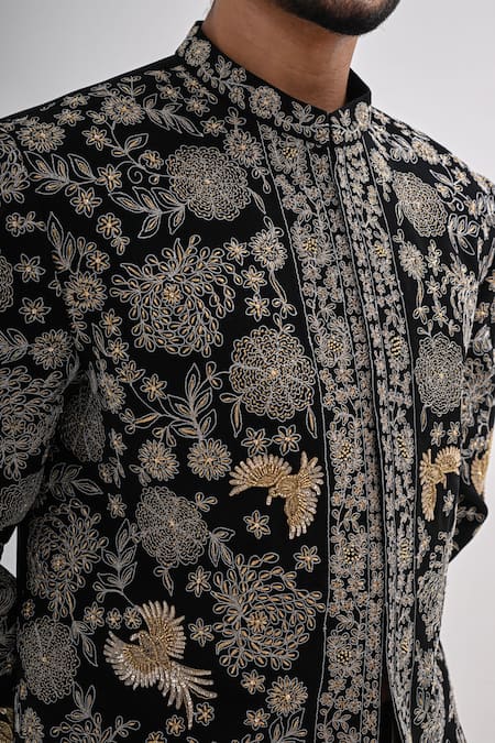 Buy_Kalpana Naik_Black Crepe Embroidery Banghira Achkan Set 