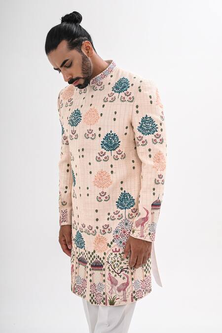 Shop Kalpana Naik Pink Silk Embroidery, Beads Chitravan Achkan Set Online at Aza Fashions Shop_Kalpana Naik_Pink Silk Embroidery, Beads Chitravan Achkan Set _Online_at_Aza_Fashions