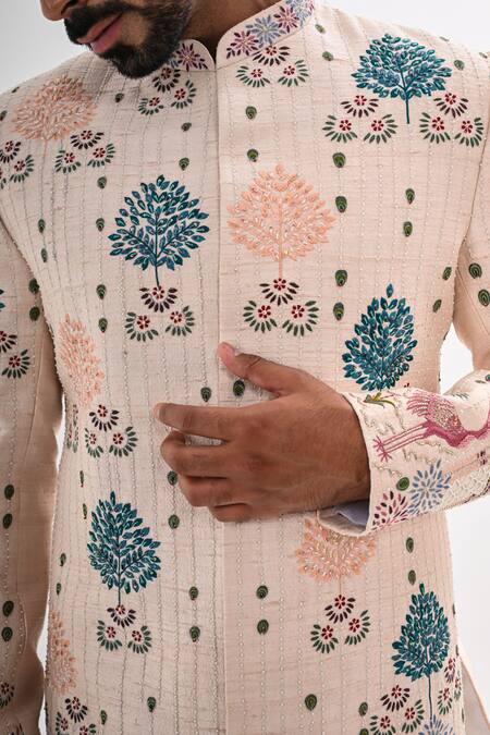 Shop Kalpana Naik Pink Silk Embroidery, Beads Chitravan Achkan Set Shop_Kalpana Naik_Pink Silk Embroidery, Beads Chitravan Achkan Set