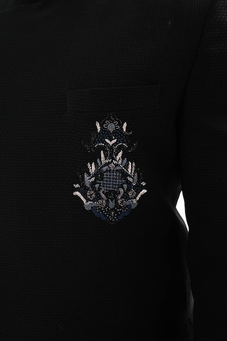 Kalpana Naik_Black Terrycloth Embroidery, Beads Imperial Hand Draped Achkan Set _at_Aza_Fashions