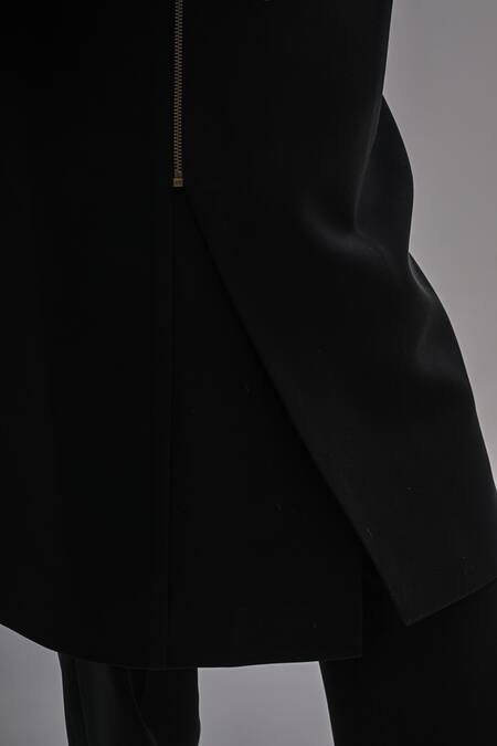 Kalpana Naik_Black Crepe Embroidery Imperial Blossom Achkan Set _Online_at_Aza_Fashions