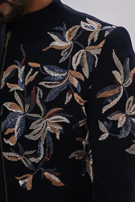 Kalpana Naik_Navy Crepe Embroidery Nazeera Hand Achkan Set _Online_at_Aza_Fashions