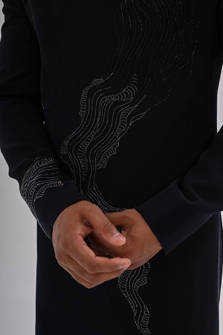 Shop_Kalpana Naik_Navy Crepe Embroidery Elyora Hand Achkan Set _Online_at_Aza_Fashions