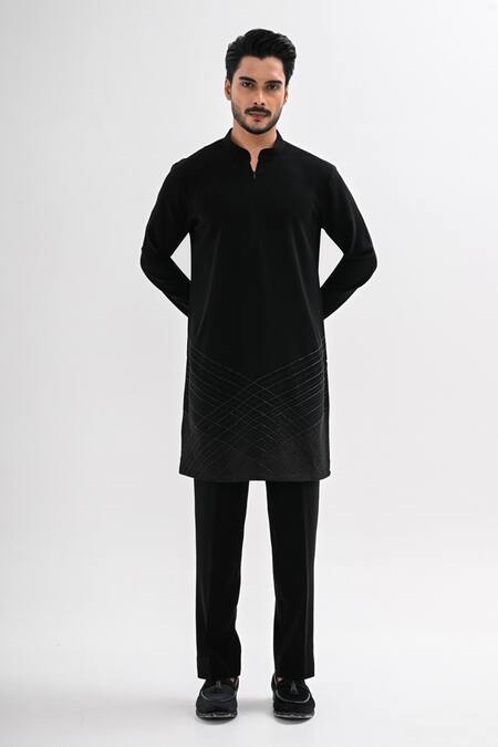 Kalpana Naik_Black Crepe Embroidery Eternal Angles Achkan And Kurta Set _Online_at_Aza_Fashions