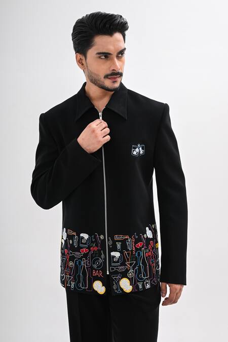 Buy_Kalpana Naik_Black Crepe Embroidery, Beads Cocktail Night Jacket And Trouser Set 
