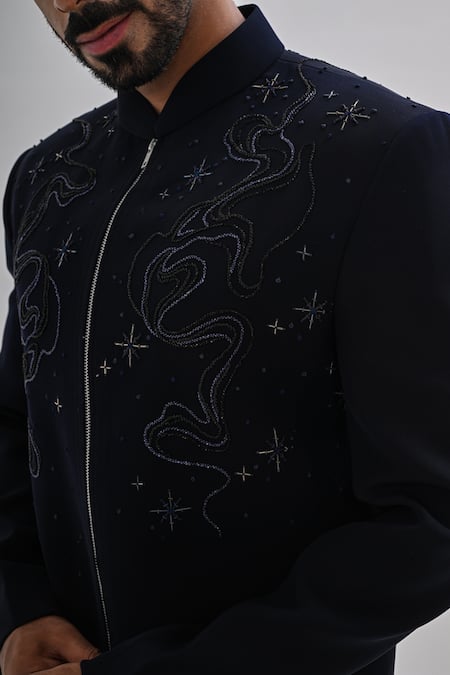 Buy_Kalpana Naik_Navy Crepe Embroidery Celestial Skies Jacket And Trouser Set 