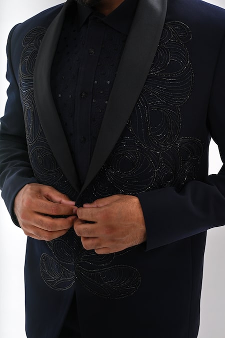Shop Kalpana Naik Navy Embroidery Midnight Blue Hand Tuxedo Set Online at Aza Fashions Shop_Kalpana Naik_Navy Embroidery Midnight Blue Hand Tuxedo Set _Online_at_Aza_Fashions