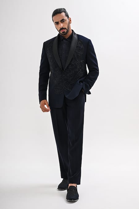 Kalpana Naik Midnight Blue Hand Embroidered Tuxedo Set 