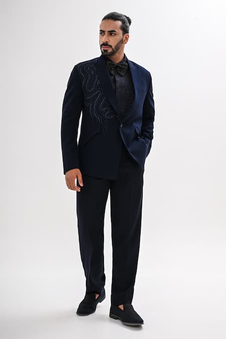 Kalpana Naik Navy Waves Hand Embroidered Tuxedo Set 