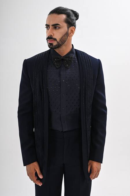 Buy Kalpana Naik Navy Crepe Embroidery Onyx Draped Hand Tuxedo Set Online at Aza Fashions Buy_Kalpana Naik_Navy Crepe Embroidery Onyx Draped Hand Tuxedo Set _Online_at_Aza_Fashions
