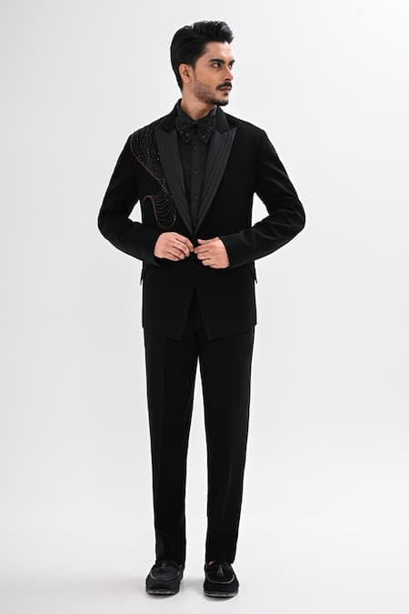 Kalpana Naik Black Cosmic Hand Embroidered Tuxedo Set 