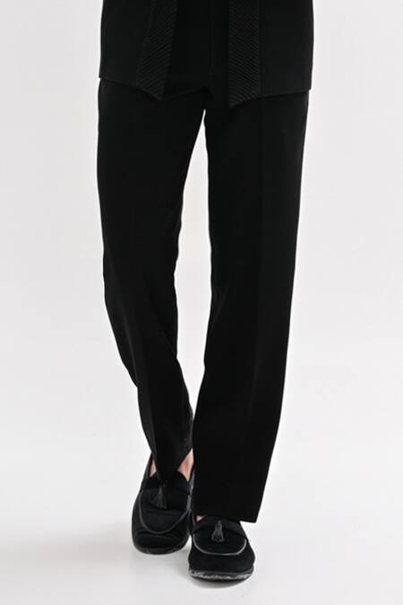 Kalpana Naik_Black Crepe Beads, Embroidery Open Bumblebee Hand Tuxedo Set _Online_at_Aza_Fashions