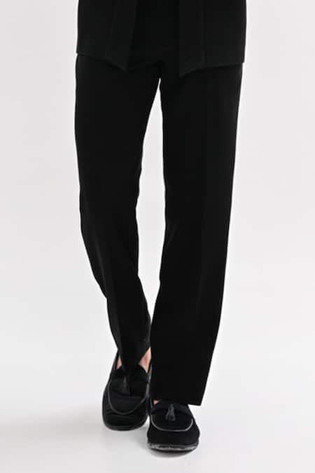 Kalpana Naik_Black Crepe Buckles Overlapping Tuxedo And Pant Set _Online_at_Aza_Fashions