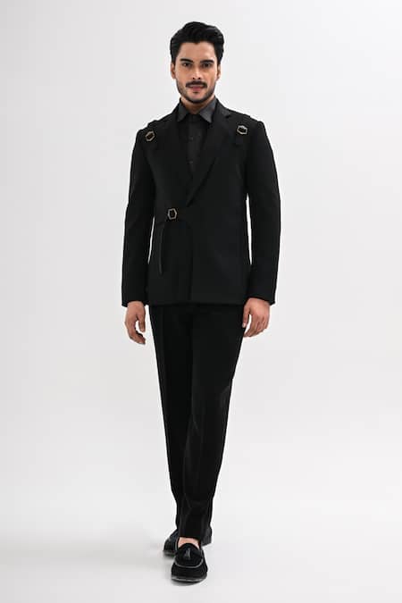 Kalpana Naik Black Overlapping Tuxedo & Pant Set 