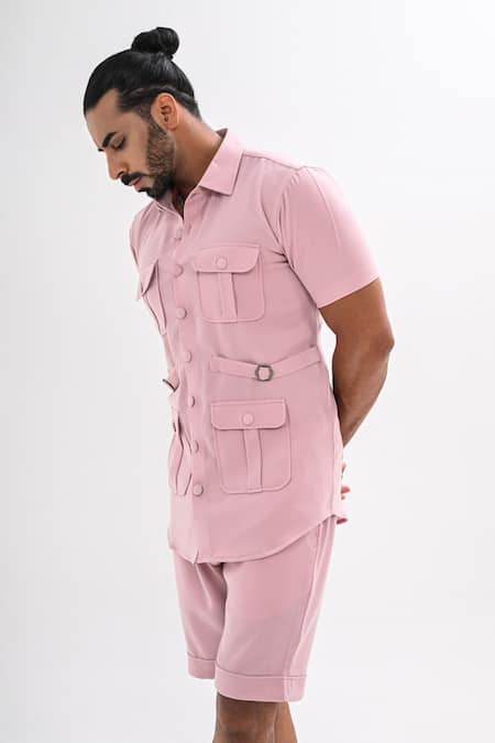 Buy_Kalpana Naik_Pink Crepe Blush Pocketed Shirt And Shorts Co-ord Set _Online_at_Aza_Fashions