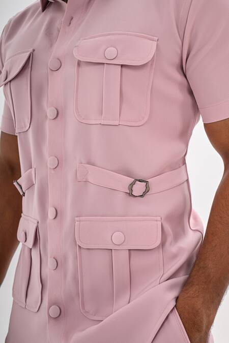 Buy_Kalpana Naik_Pink Crepe Blush Pocketed Shirt And Shorts Co-ord Set 