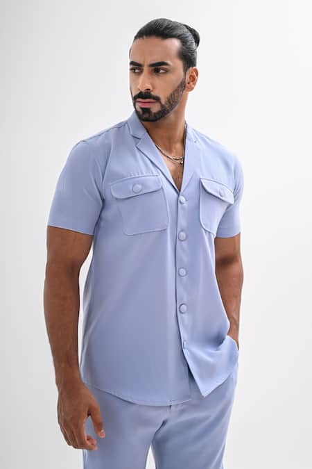 Kalpana Naik_Blue Crepe Baby Shirt And Shorts Co-ord Set _at_Aza_Fashions