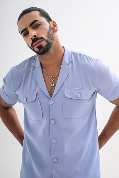 Buy_Kalpana Naik_Blue Crepe Baby Shirt And Shorts Co-ord Set 