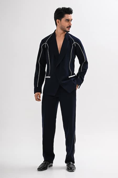Kalpana Naik Navy Blue Corded Jacket & Trouser Co-ord Set 